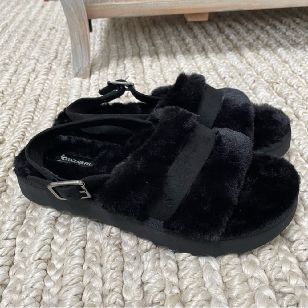 Koolaburra by UGG Adjustable Slide Sandals Fuzz'd Out Black SZ 7